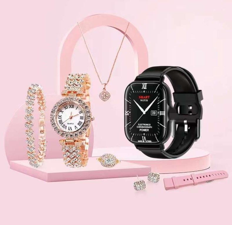 A58 Plus Smart Watch with Jewelry Set for Women Big Screen Calling Smartwatch 8 in 1 Set for Your loved One